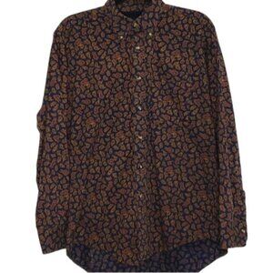 Hathaway Paisley Button Down Dress Shirt Size Medium Navy Gold Red Men's